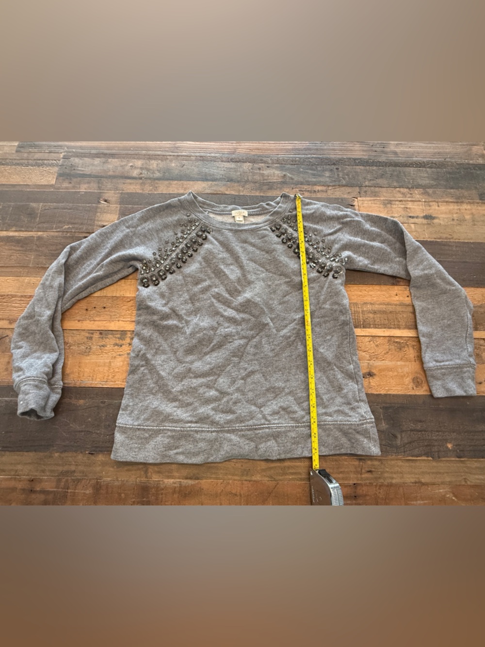 J. Crew Light Gray Crewneck Sweatshirt with Neckline Embellishment